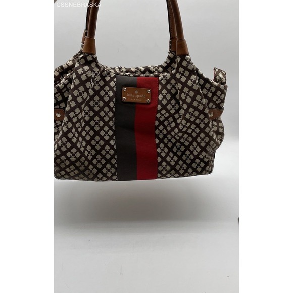 Kate Spade Brown/Cream/Scarlet Canvas, Leather Hobo Bag - Picture 1 of 12